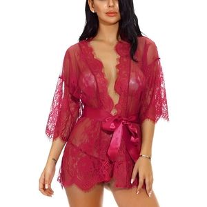 Kimono Sexy Lingerie Babydoll Lace Robe
